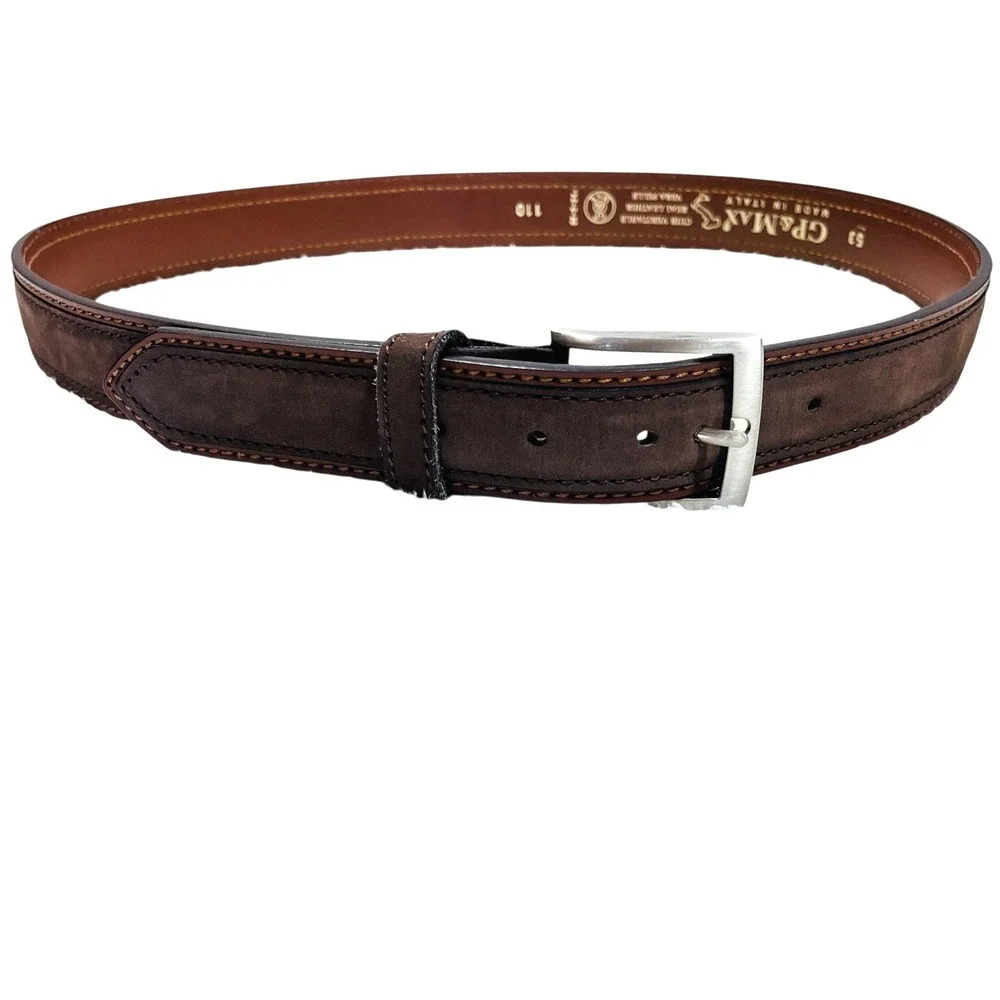 GP & Max Genuine Italian Leather Belt Mens US 36 IT 53/110 Brown Silver Hardwear